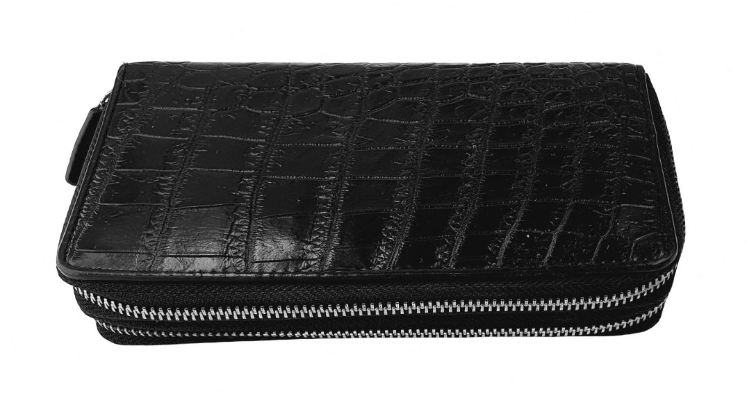 

Кошелек Croco Leather из кожи крокодила с двойной змейкой черный