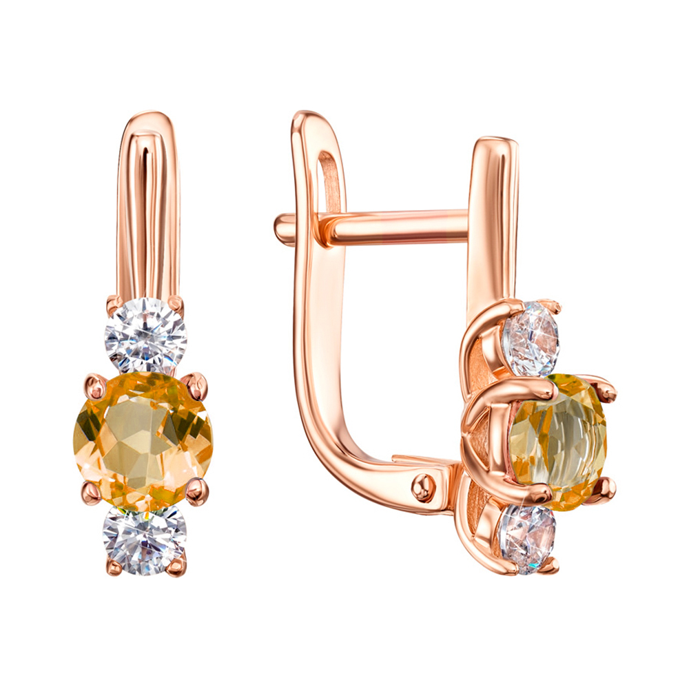 

Серьги из красного золота с цитринами и фианитами 000145315