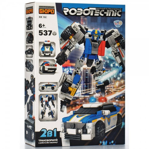

Конструктор Limo Toy KB 162 2в1 (робот22,2см, машина-полиция 17,8см), 537 детали