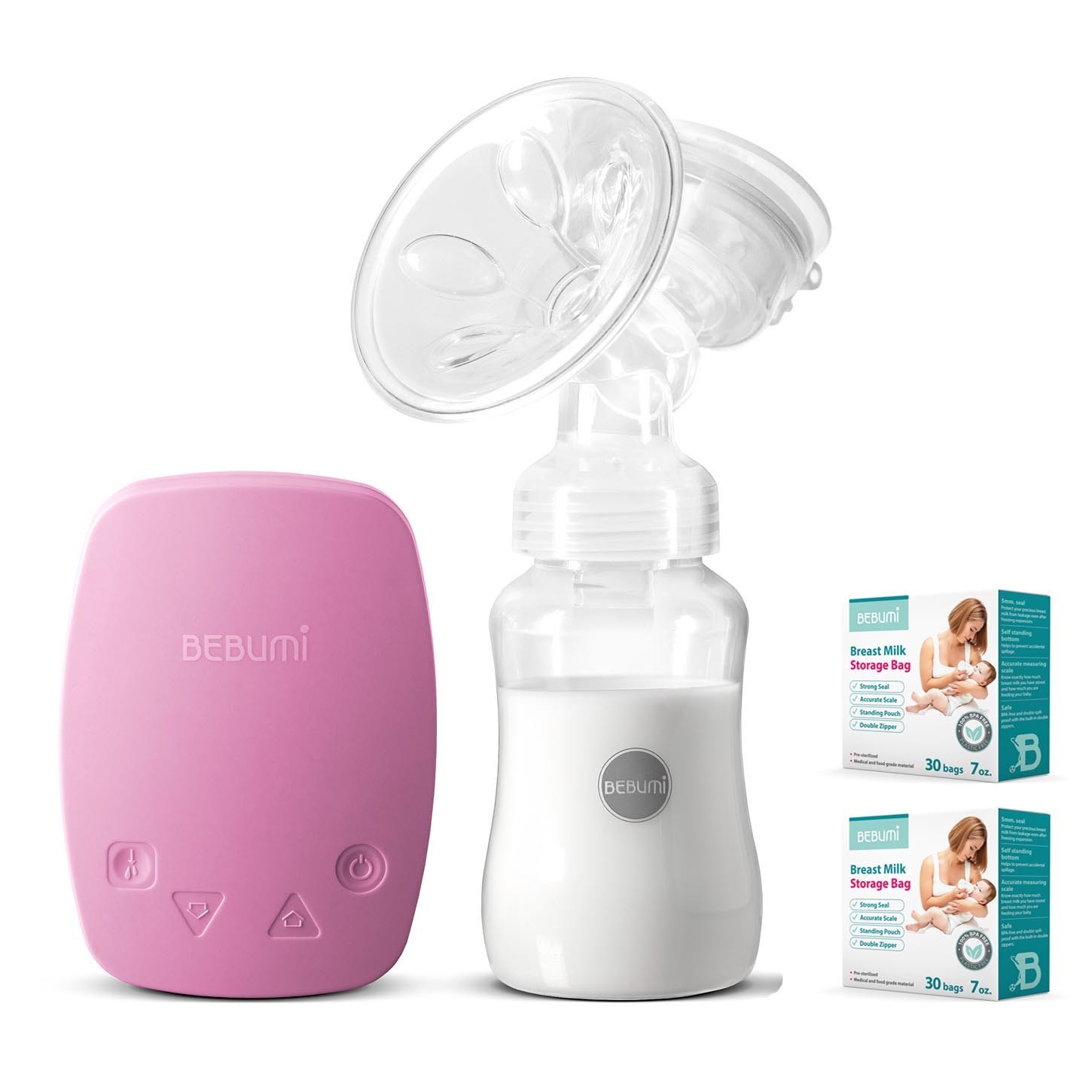 

Электрический молокоотсос Bebumi BS Eco (C pink) с силиконовой соской + пакеты для хранения грудного молока Bebumi 60 штук