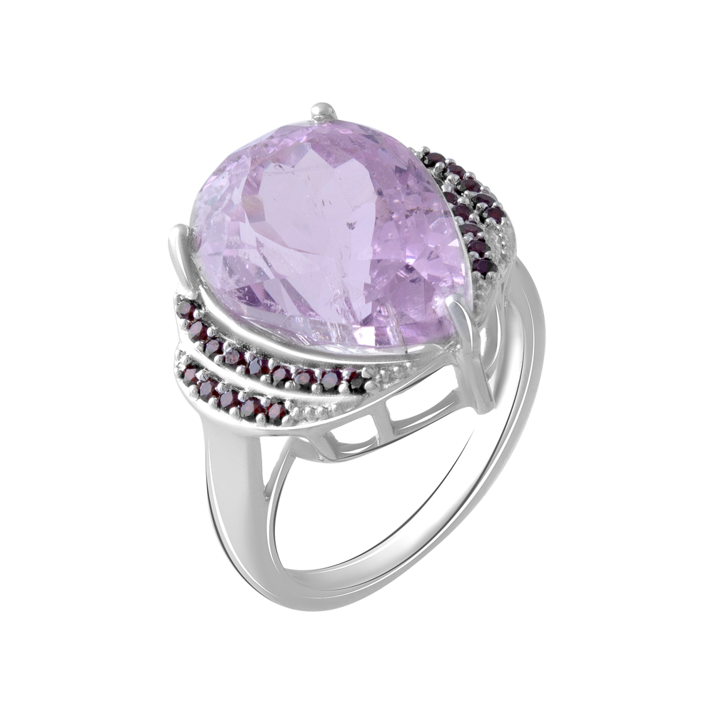 

Срібна каблучка 925 проби 6,36 г з кунцитом з США класу AAA та мозамбікськими гранатами 12,275 карат Valentine розмір 18.0