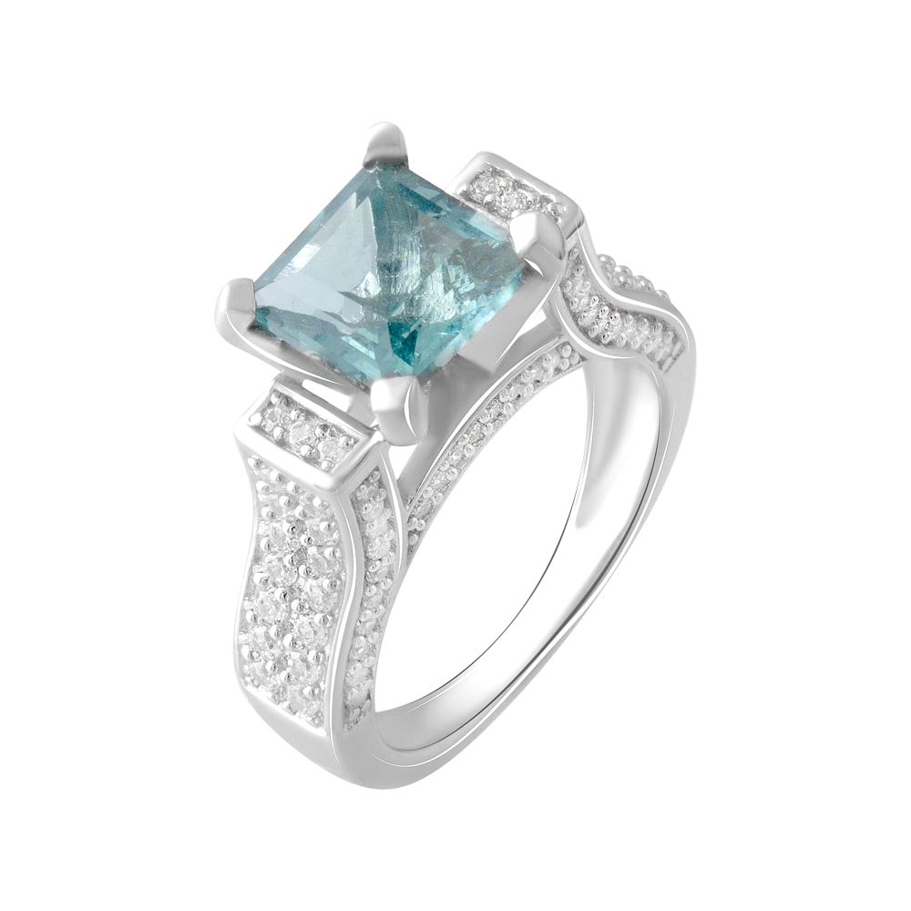 

Срібна каблучка 925 проби 6,37 г з вотерфольським флюоритом з Великобританії класу ААА та білими цирконами 4,817 карат Valentine розмір 17.5