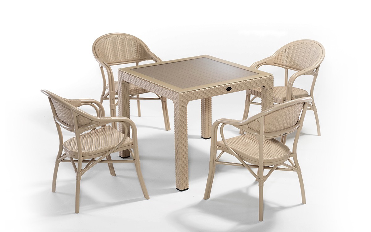 

Комплект садовой мебели "NIRVANA FOR 4"Novussi, (стол 90*90 +4 кресла) Капучино