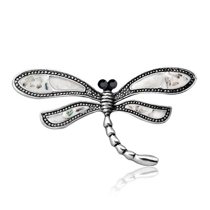 

Брошь женская BROCHE бижутерия с эмалью Мозаика Насекомые Стрекоза белая BRSF110829