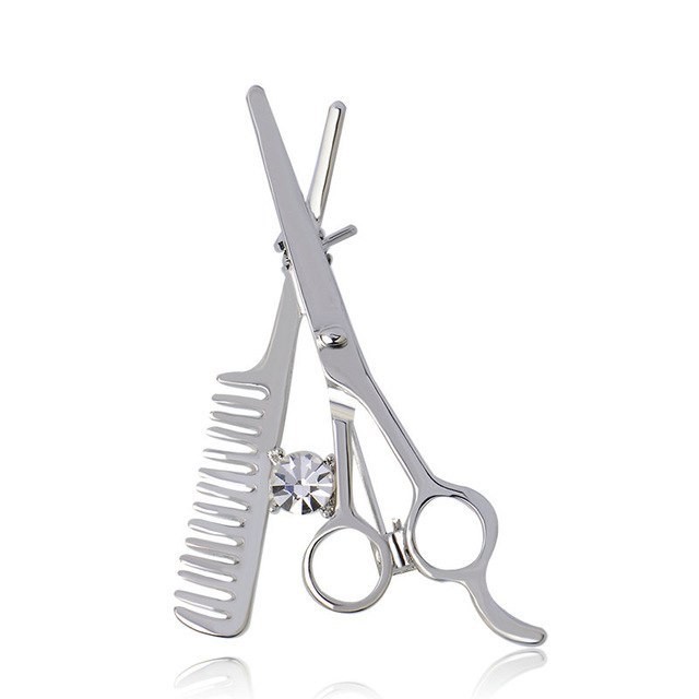 

Брошь унисекс BROCHE бижутерия Профессии Парикмахер Ножницы Расчёска серебристая BRBF111548