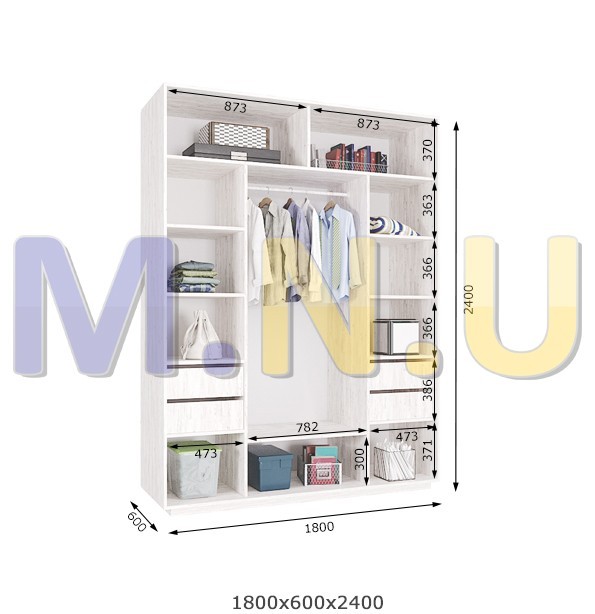 

Шкаф-купе KyivMebli Ro186 1800х600х2400 аляска 3 ДСП