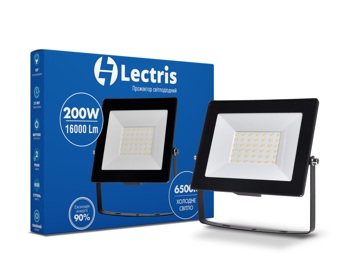 

Светодиодный прожектор Lectris 200Вт 16000Лм 6500K 185-265V IP65 1-LC-3007