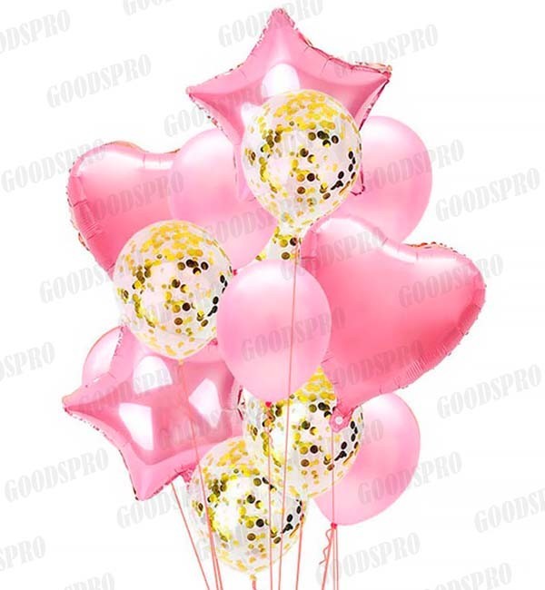 

Гелиевые шары "Confetti rosy", набор 14 шт (шарики с гелием)