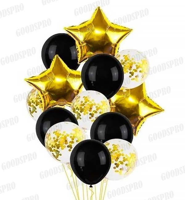

Гелиевые шары "Confetti gold&black", набор 14 шт (шарики с гелием)