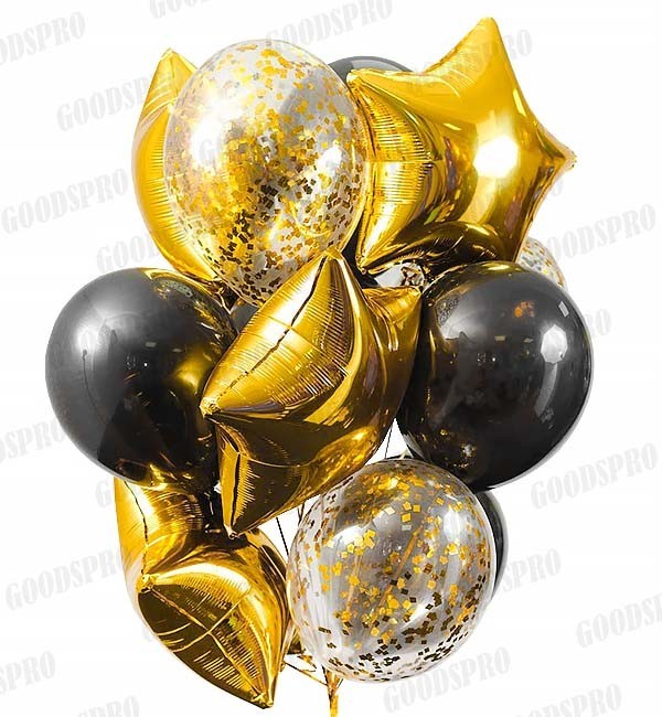 

Гелиевые шары "Gold&Black", набор 12 шт (шарики с гелием)