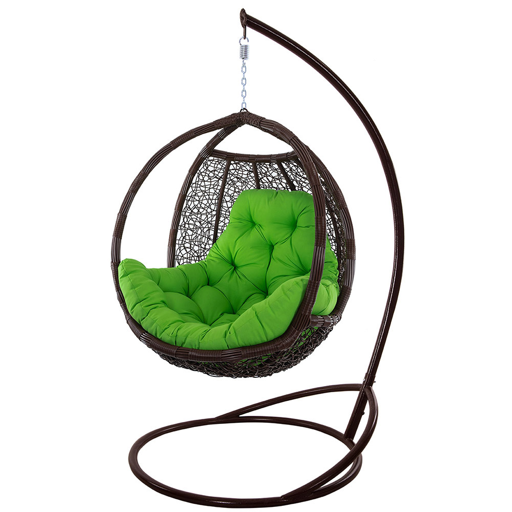 

Кресло кокон подвесное Терико из искусственного ротанга шоколад и металла коричневый, цвет подушки салатовый Украинские Конструкции