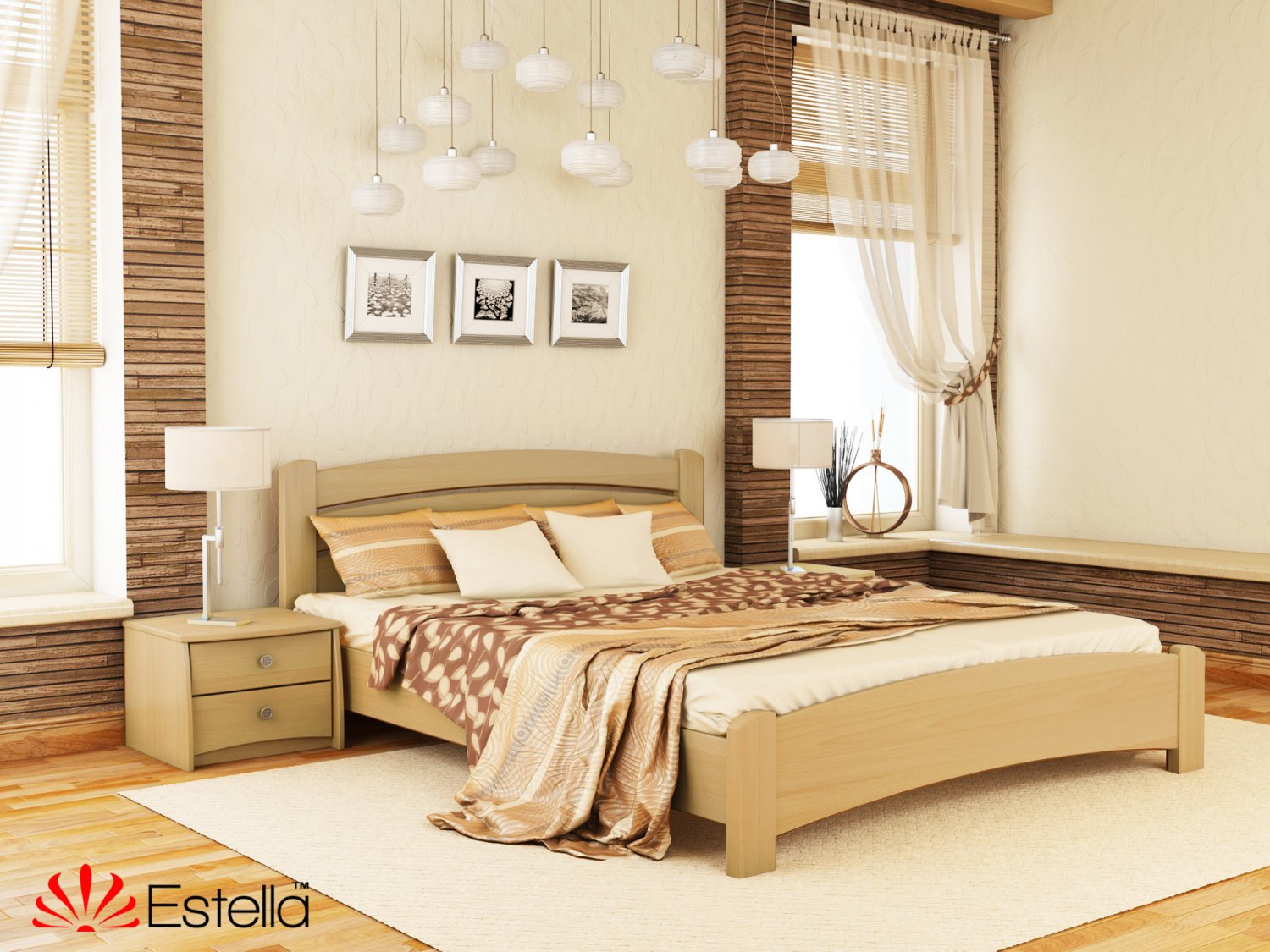 

Кровать двуспальная Венеция Люкс Estella 180х200 102 - бук Масив 2Л25