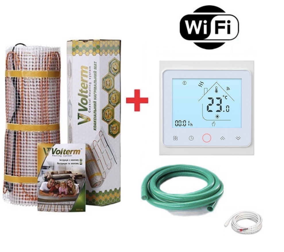 

Теплый пол Volterm двухжильный мат под плитку Hot Mat 2050 Вт 12.0 м2 с WI-FI терморегуляторм в комплекте