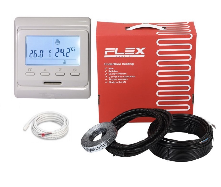 

Двухжильный нагревательный кабель Flex 4,0м²-4,8м²/700Вт (40м) в комплекте с программируемым терморегулятором