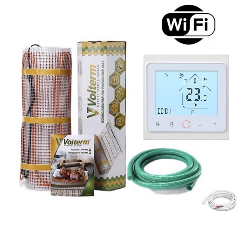 

Теплый пол Volterm двухжильный мат Hot Mat 180Вт 1 м2 с WI-FI White терморегуляторм в комплекте