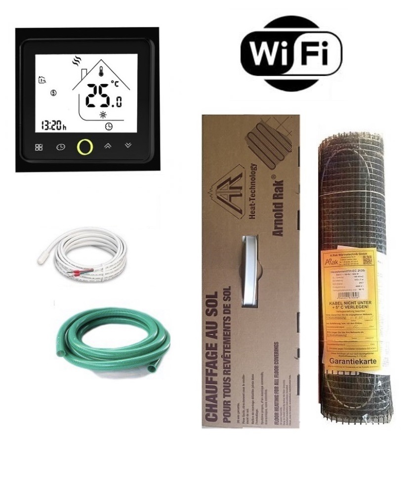 

Теплый пол Arnold Rak нагревательный двухжильный мат FH-ЕС 180 900Вт 5 м² с WI-FI Black терморегулятором