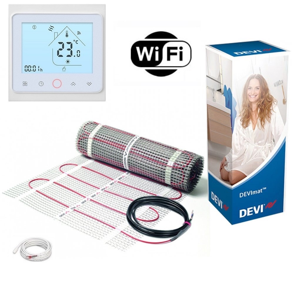 

Теплый пол DEVI двухжильный мат DTIR-150 2.5 м2 c WiFi White терморегулятором в комплекте