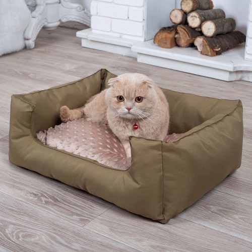 

Лежанка для кота и собаки Комфорт хаки с бежевым S - 60 x 45
