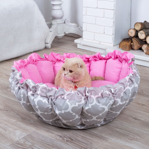 

Лежанка для кота и собаки Корзина серая с розовым