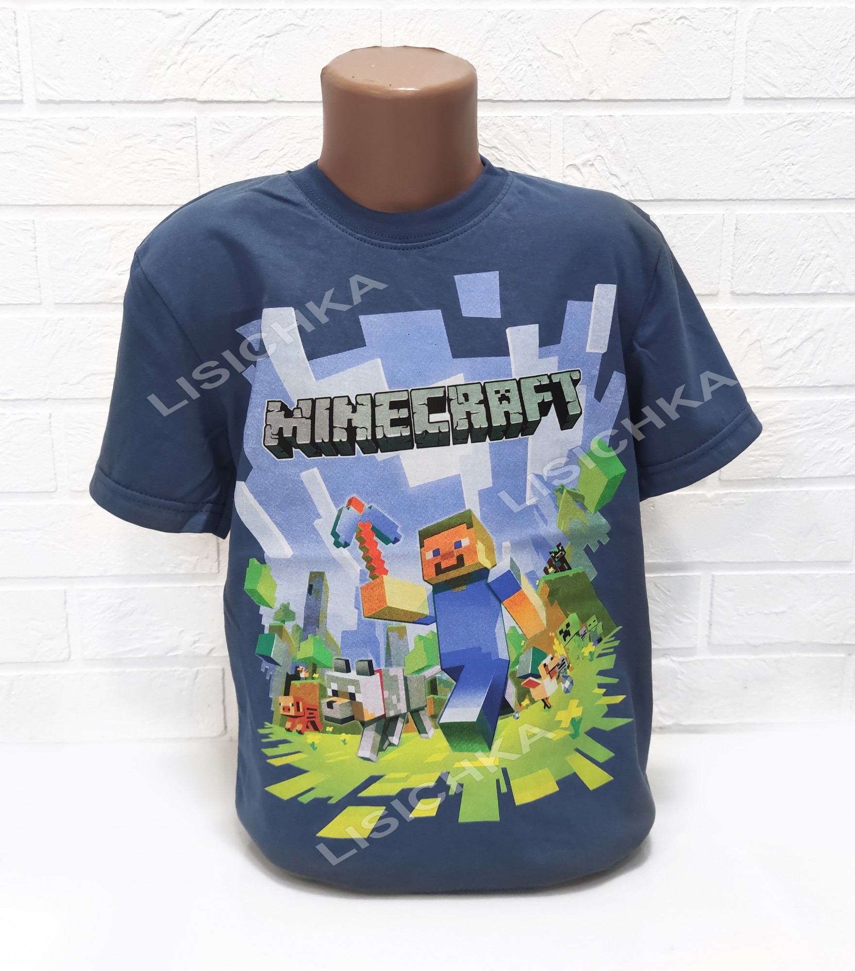 

Футболка Foxstyle Майнкрафт Стив, всем фанатам игры Minecraft, 128-134см, джинс