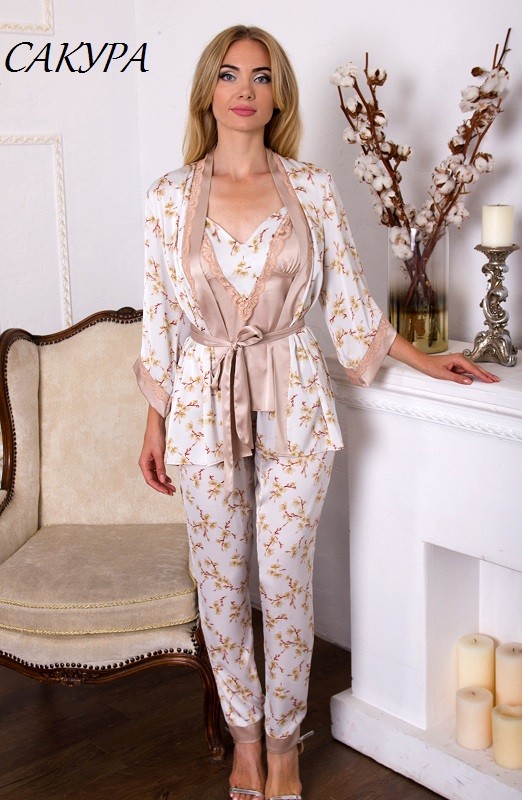

Пижама комплект тройка Fleur Lingerie САКУРА  молочный, Пижама комплект тройка Fleur Lingerie САКУРА 42 молочный