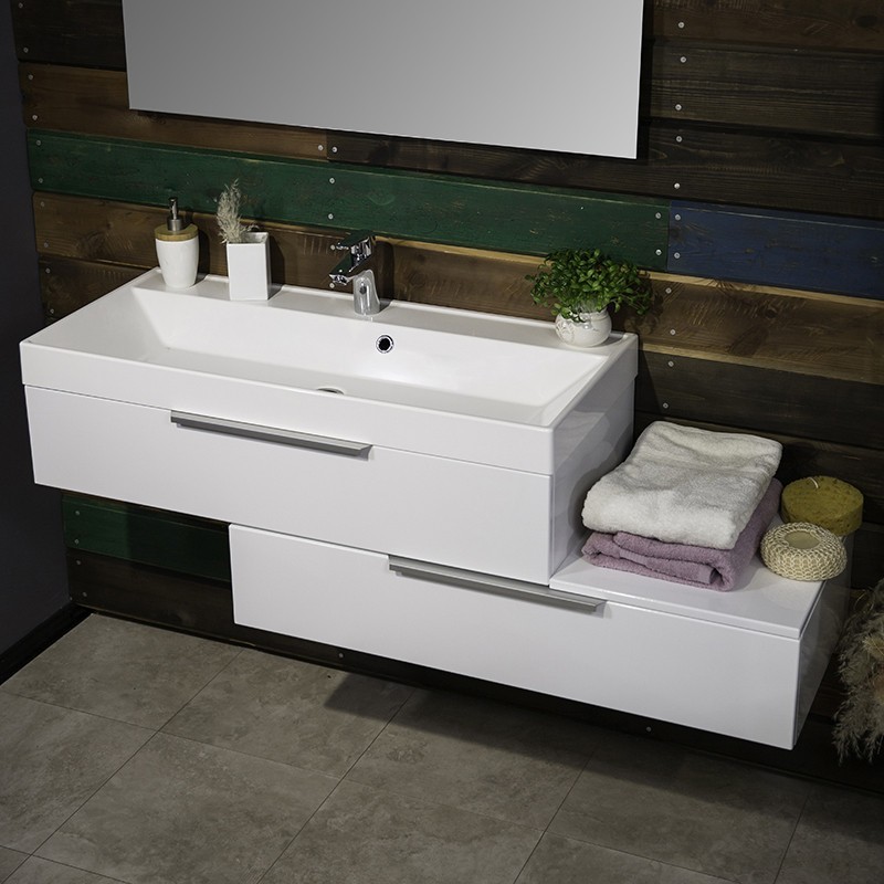 

Тумба Fancy Marble Tristan 1400 с умывальником Signe 1000 и с белой столешницей