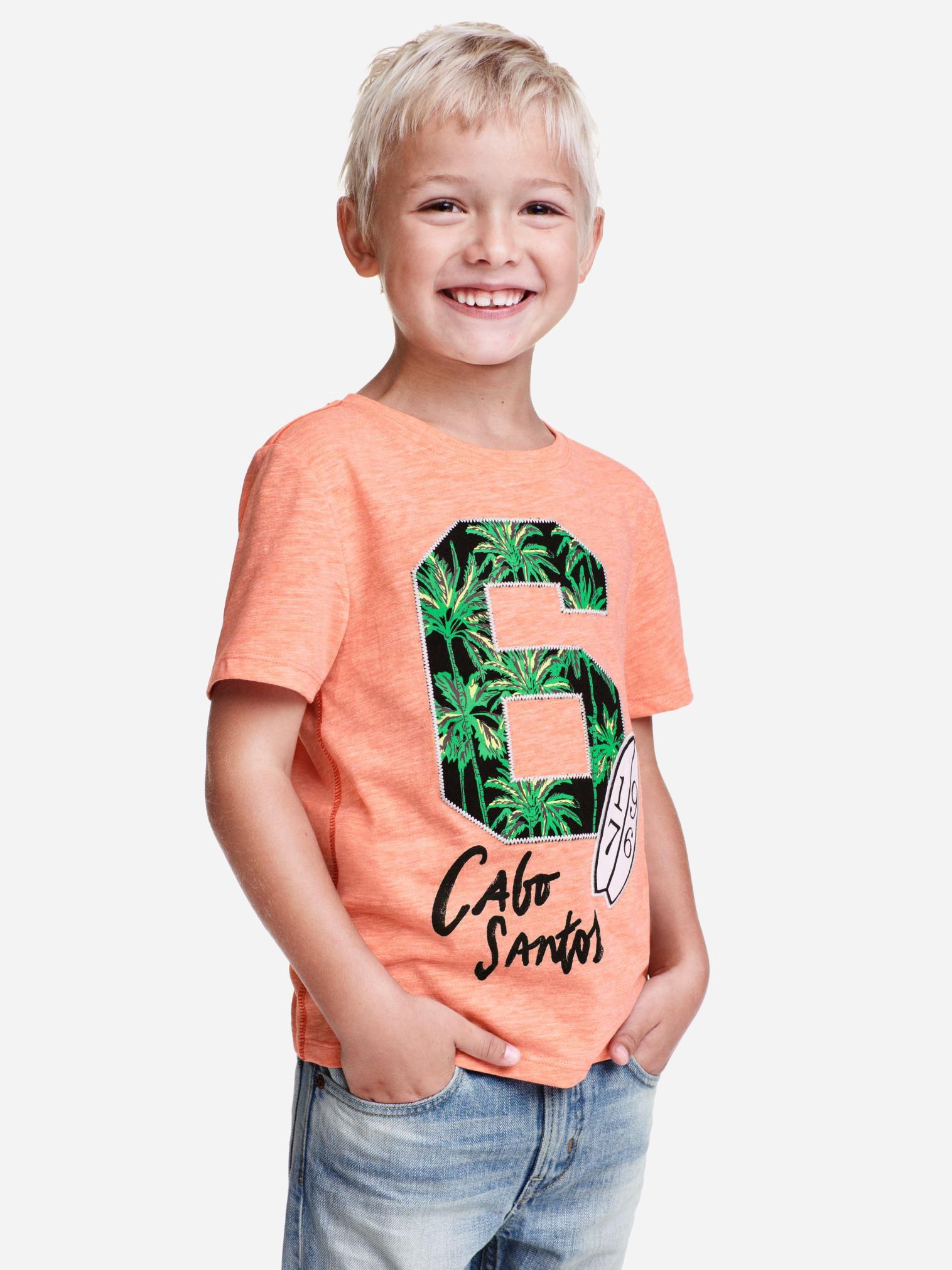 

Футболка H&M 3666243-AAIK 98-104 см Персиковая с принтом
