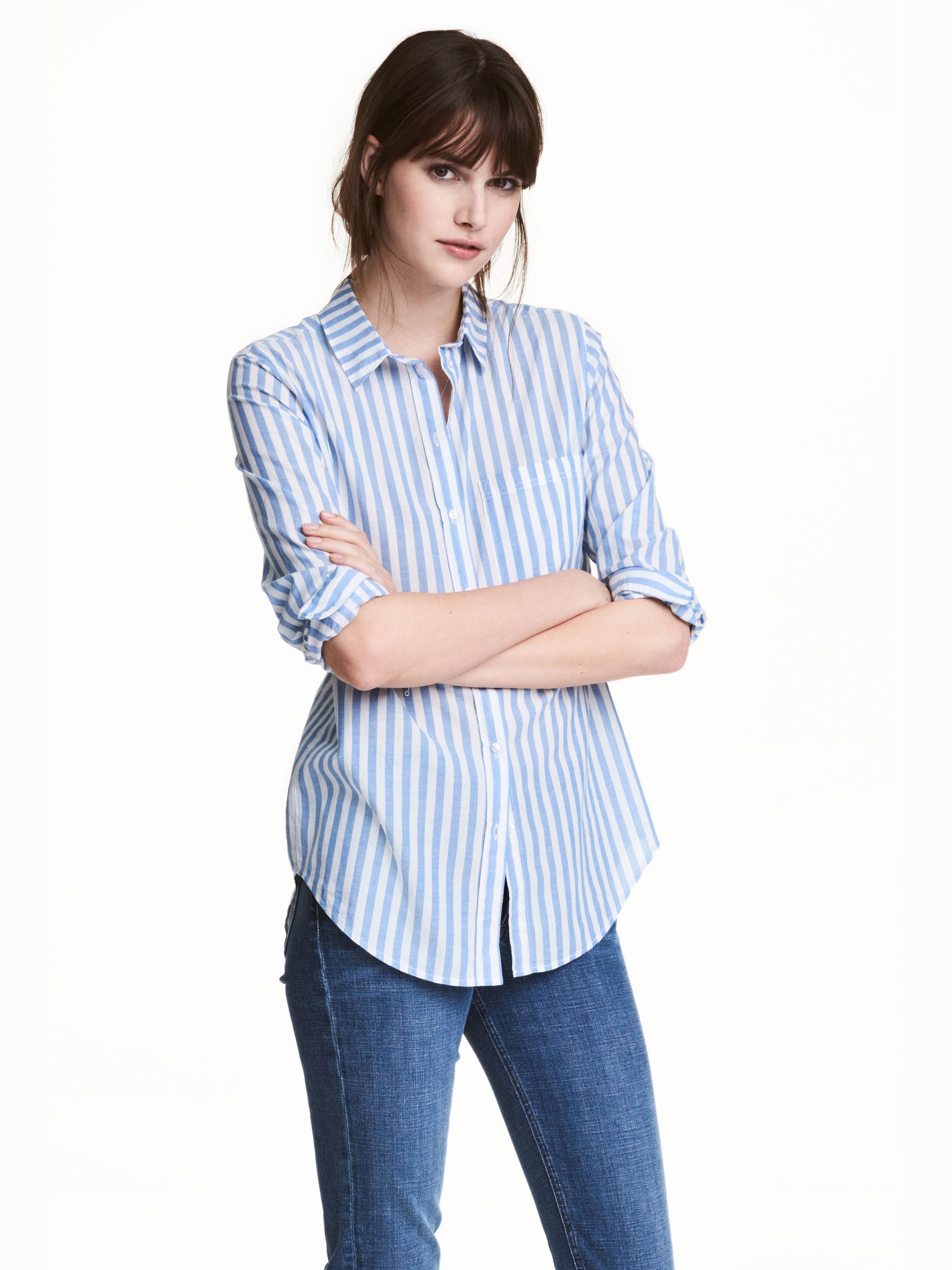 

Блузка H&M 4442915-AAYL 42 Белая с голубым