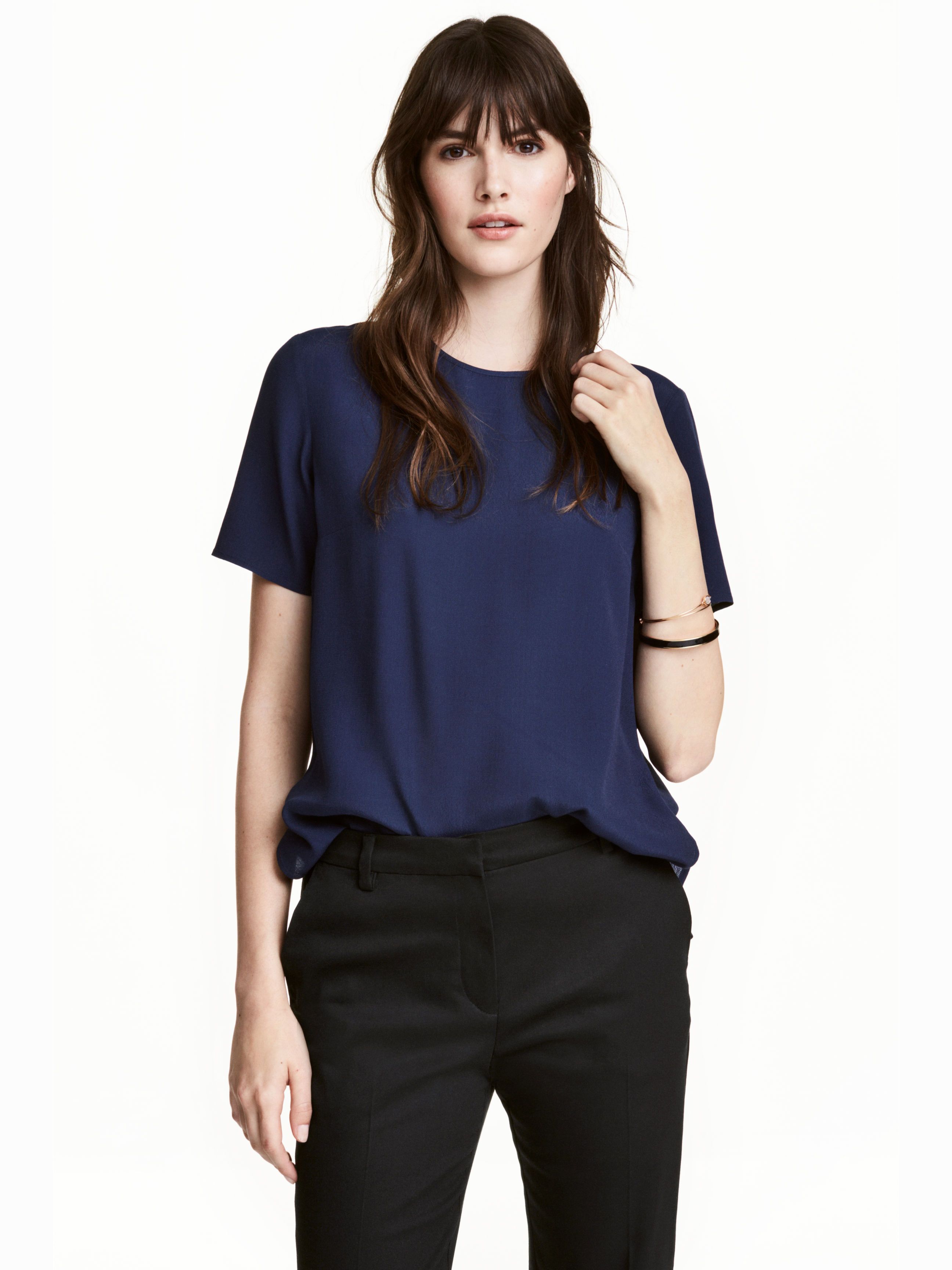 

Блузка H&M 4442615-AAQJ 32 Темно-синяя