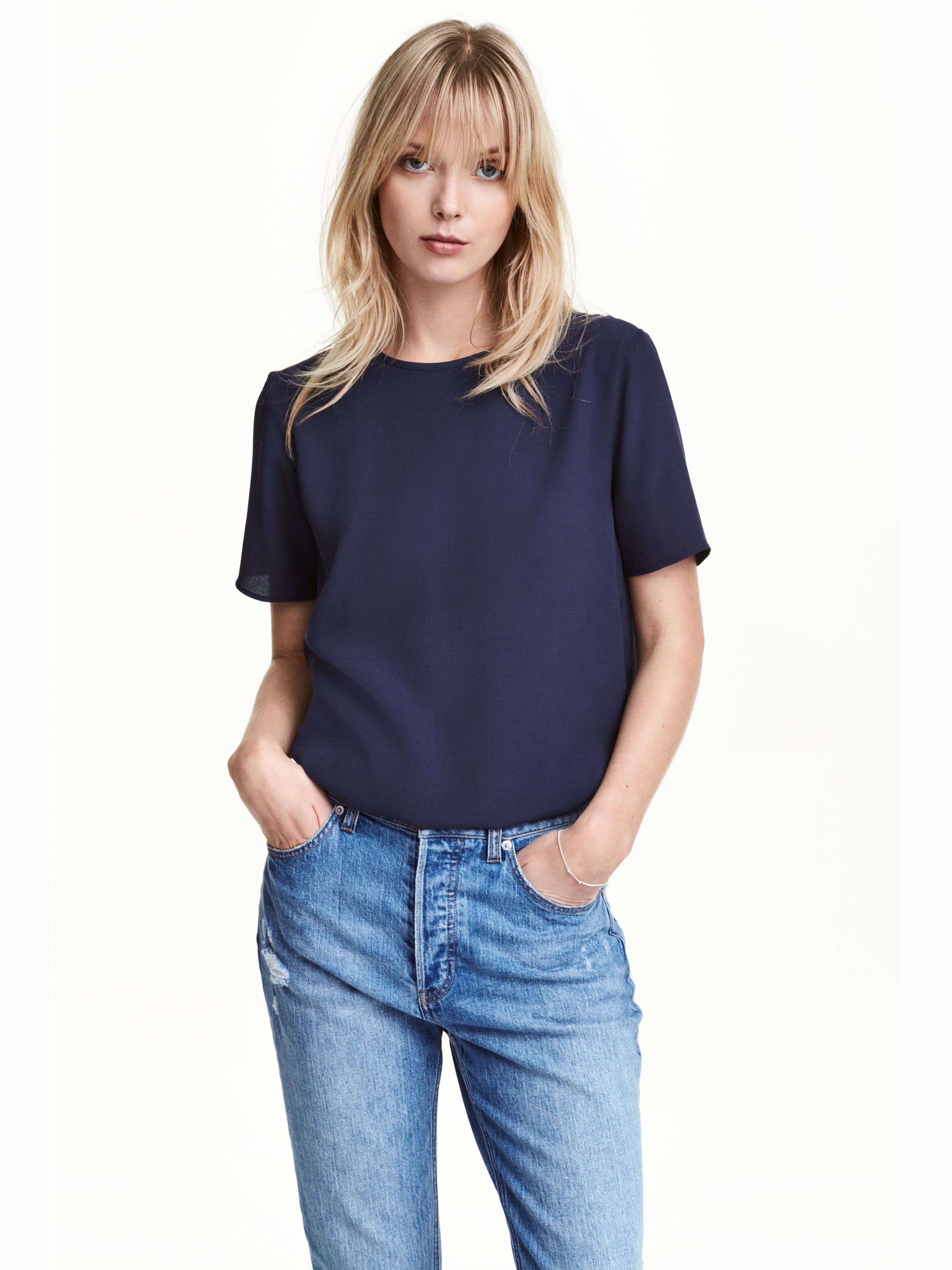 

Блузка H&M 4647725-AAQJ 36 Темно-синяя