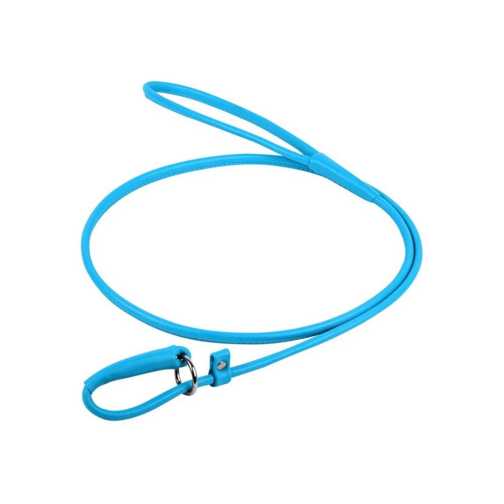 

Поводок-удавка кожаный для собак круглый Collar Waudog Glamour 4 мм/183 см, голубой