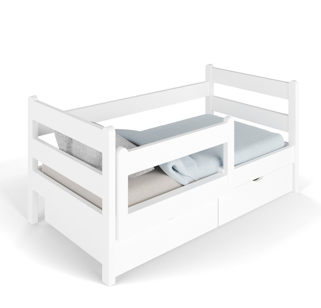 

Детская односпальная кроватка белая Карлсон Massiv 80х160 с ящиками и бортиком защиты