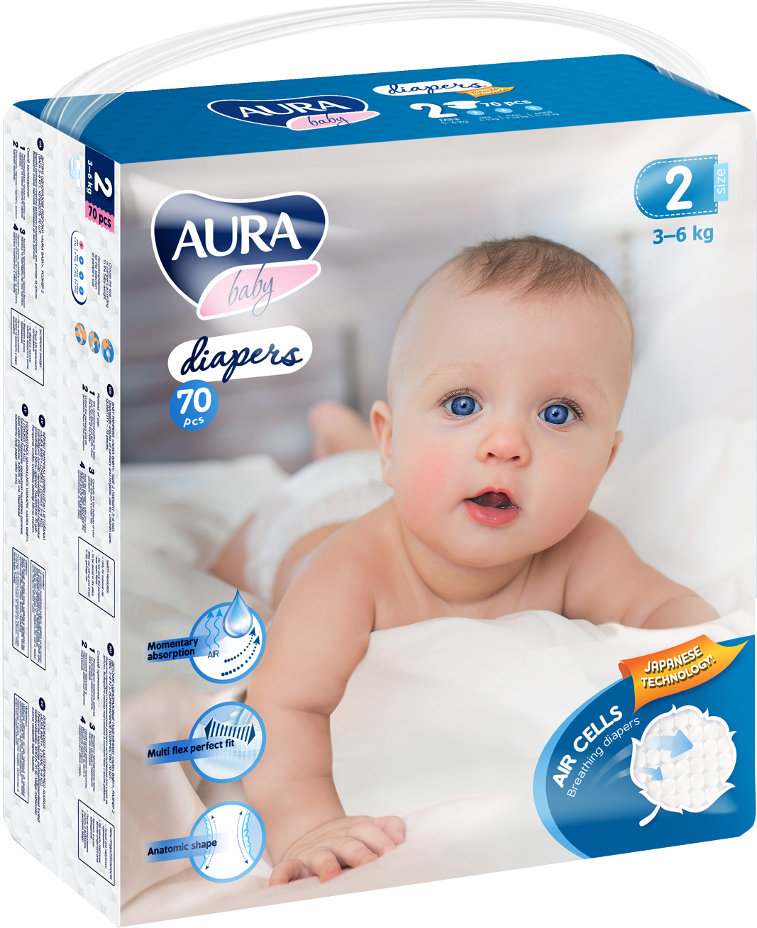 Акція на Подгузники одноразовые для детей AURA baby 2/S 3-6 кг mega-pack 70 шт (4752171003279) від Rozetka UA
