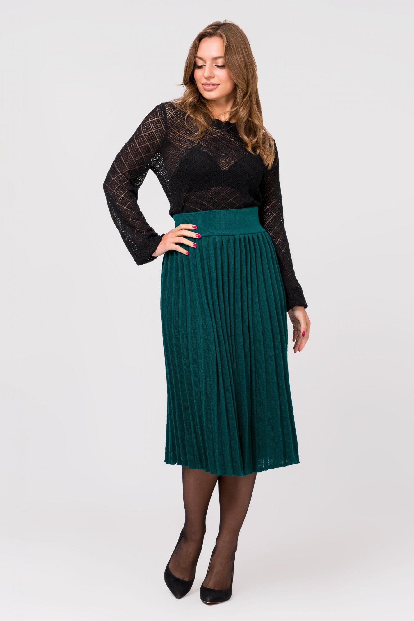 

Вязаная юбка плиссе миди Guash oversize 44-48 малахит