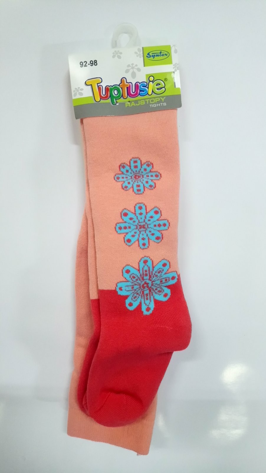 

Колготи дитячі махрові з малюнком Tuptusie SYNTEX р.92-98 (коралові з квітами)