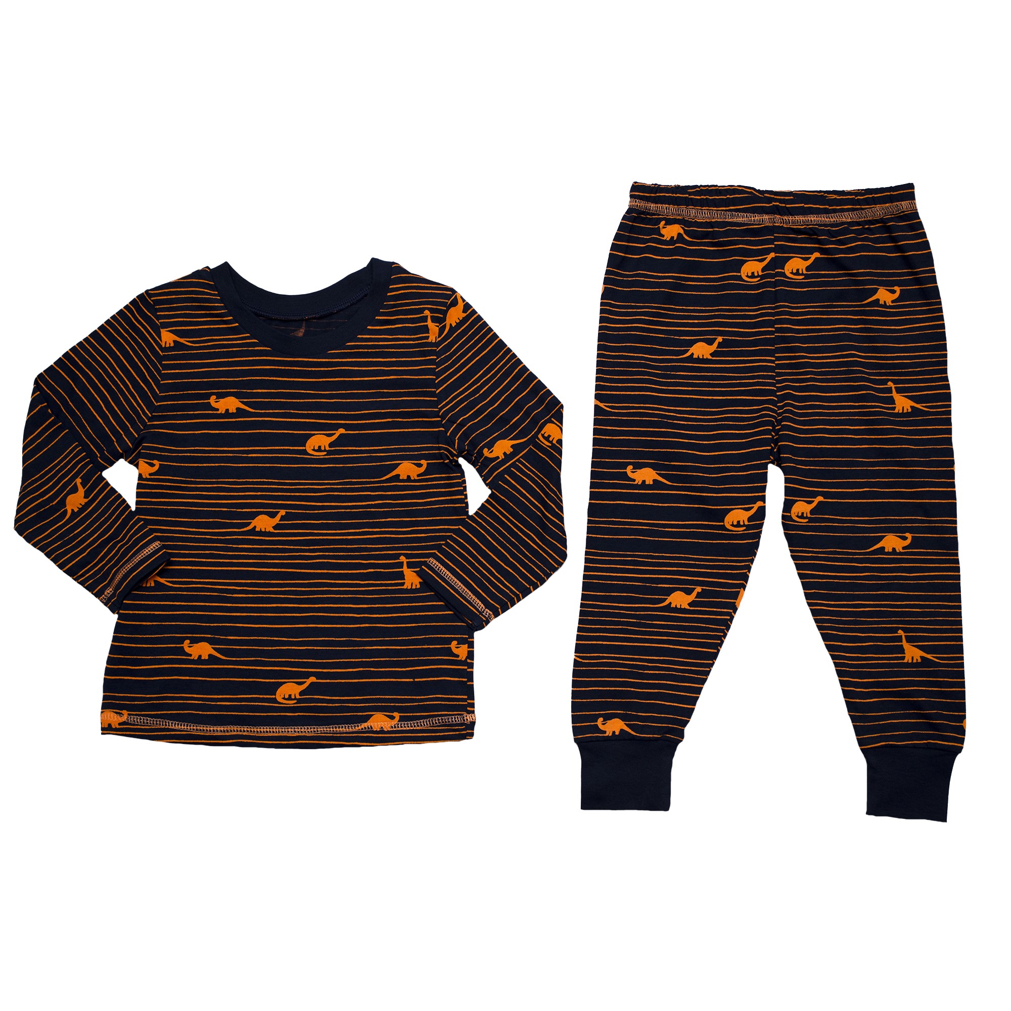 

Пижама для мальчика (1 шт) George синяя с оранжевыми полосками и динозаврами с манжетами 1.5-2 года (86-92 см) 1333