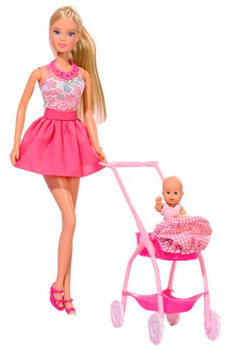 

Кукла Штеффи в розовом и коляска с малышом, Steffi & Evi Love, розовый цвет (12-14368)