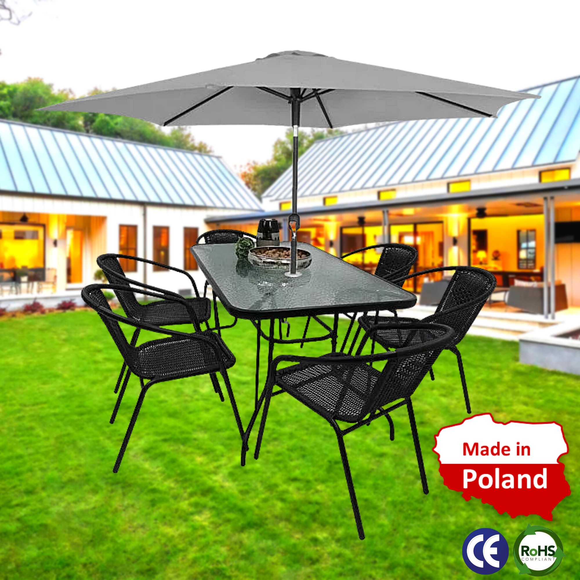 

Набор Садовой Мебели из Ротанга с Зонтом 6 стульев + стол Kontrast Garden Boston 6GR Польша