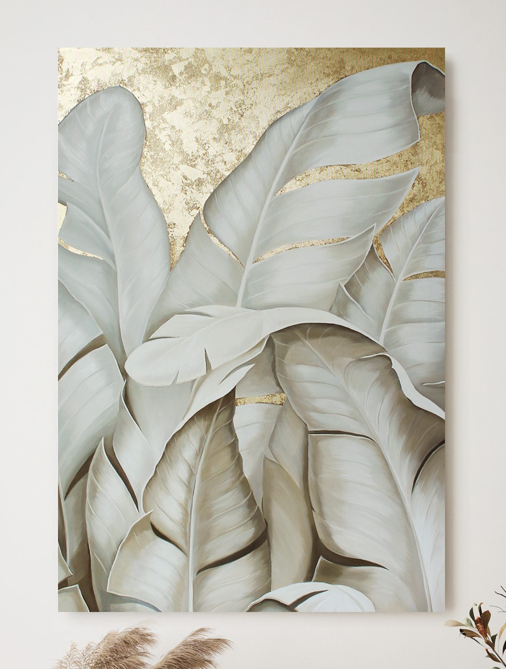 

Картина абстракция листья масляными красками на холсте Mati Golden leaves 2 Авторская Ручной работы 60х90 см (AO-317-P 60-90)