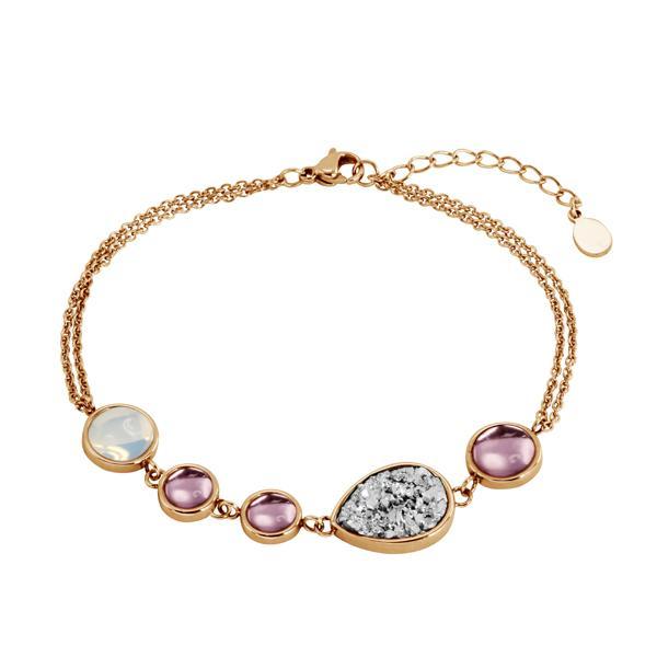 

Браслет-цепочка из стали Everiot AAB-476BSS-ST с лунным камнем и друзой (Розовое золото)