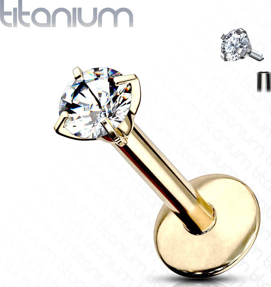 

Серьга микролабрет 1,2 мм из титана с фианитом для пирсинга губ, хеликса, трагуса PiercedFish T23LI3 (6 мм, Желтое золото, 3 мм)