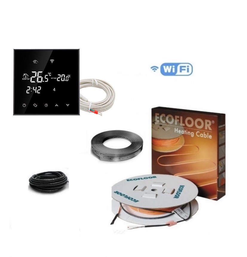 

Тепла підлога Fenix ​​двожильний кабель ADSV 18/1200 Вт 68.9 м /6.9 - 8.6м²/ в комплекті з програмованим сенсорним WI-FI Black терморегулятором