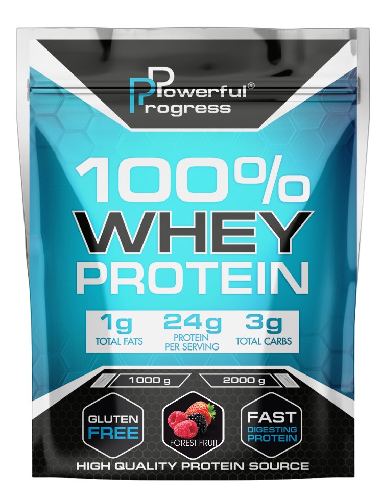 

Протеин сывороточный Вей концентрат белка Powerful Progress Whey Protein 100% Instant 1 кг лесные ягоды