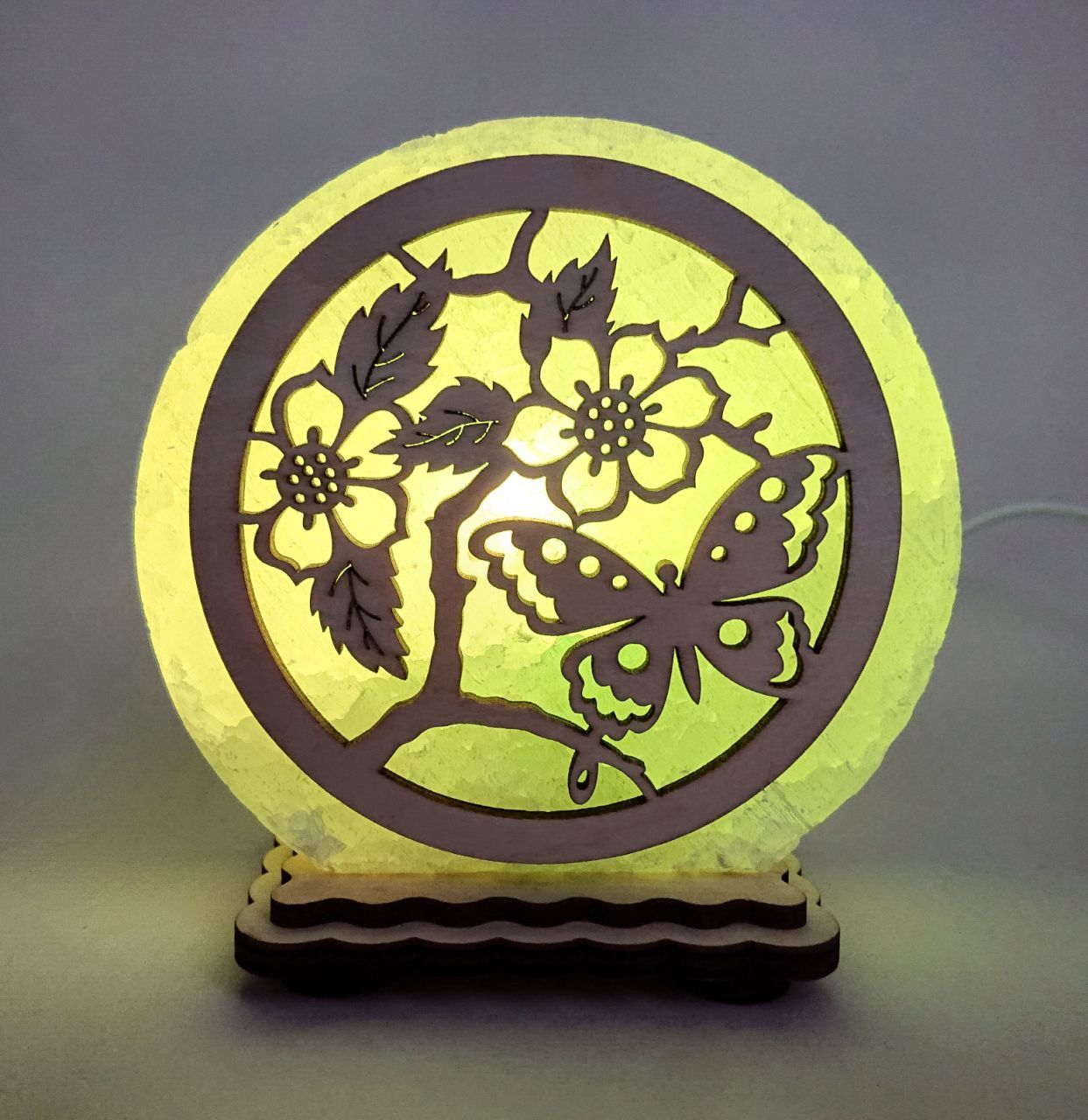 

Соляная лампа EcoDecorLamp круглый круглый маленький Бабочка в цветах зелёный