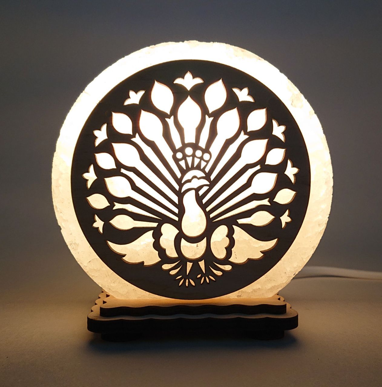 

Соляная лампа EcoDecorLamp круглый маленький Павлин желтый