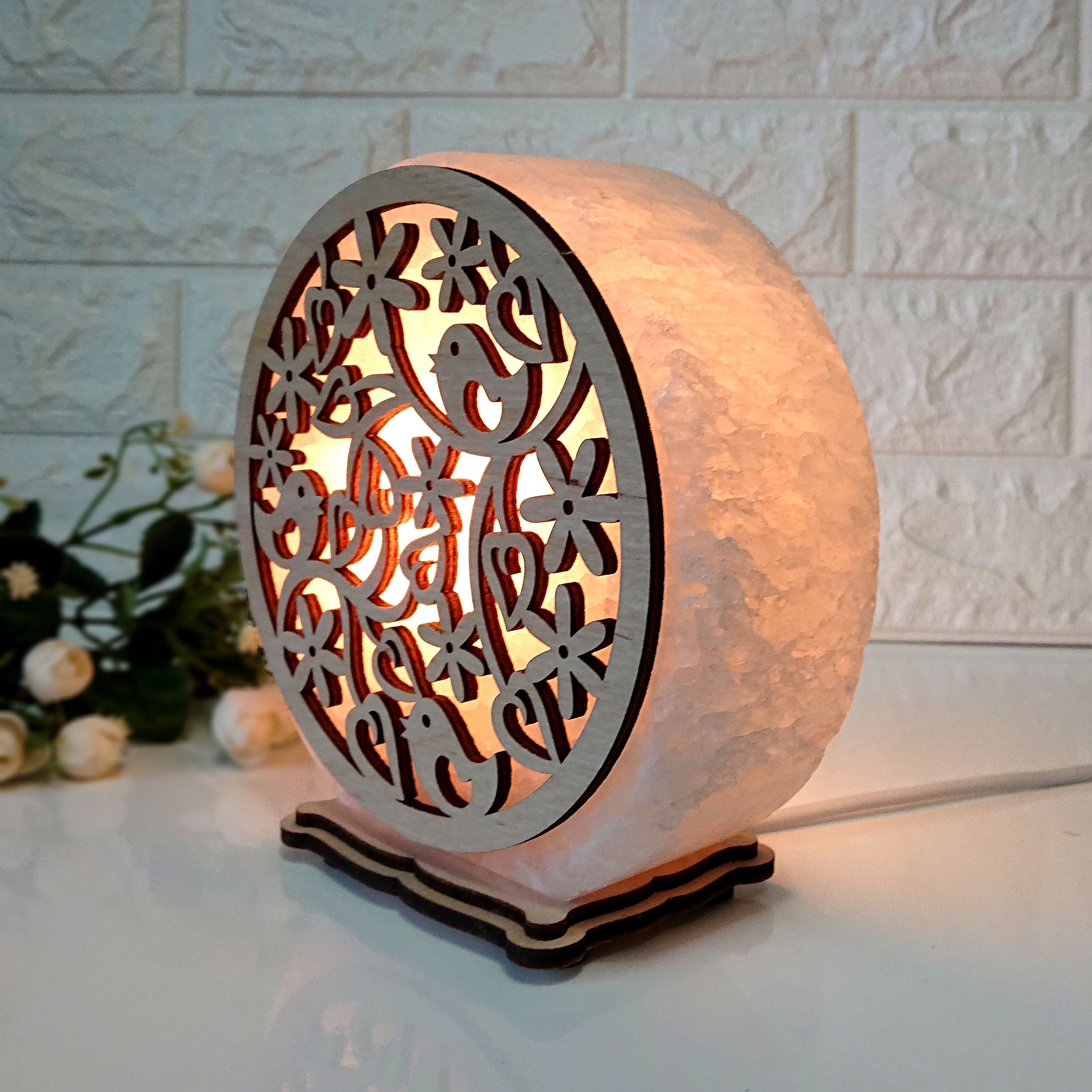 

Соляной светильник EcoDecorLamp круглый Птицы жёлтый