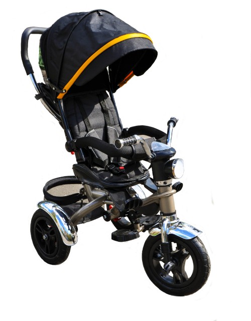 

Детский прогулочный велосипед VELOBABY GS - 401 Текстиль - Лён, Черный 2х ярусный капор (рама золото)