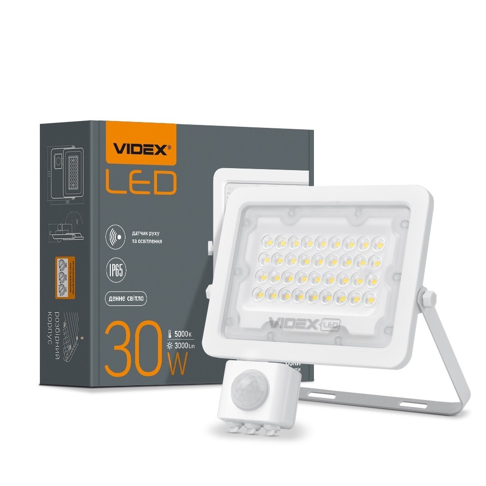 

LED прожектор VIDEX F2e 30W 5000K з датчиком руху та освітленості