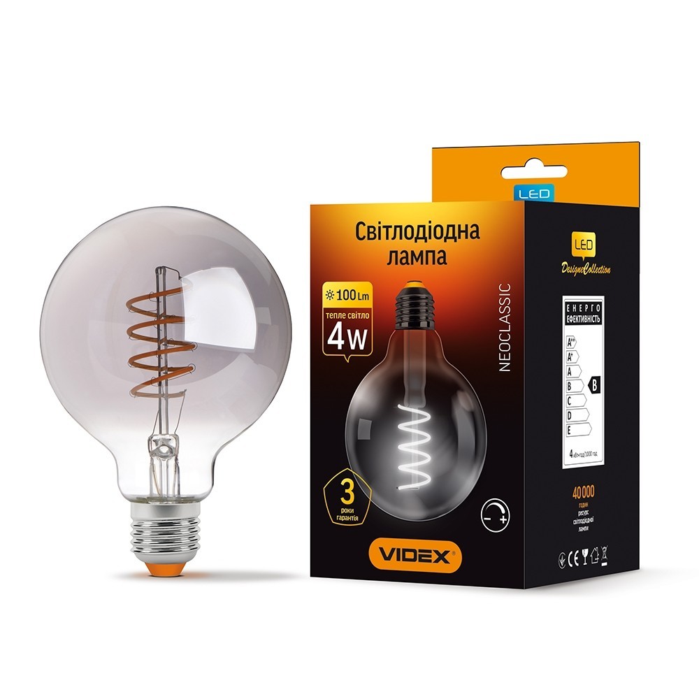 

LED лампа VIDEX Filament G95FGD 4W E27 2100K Дімерна графіт