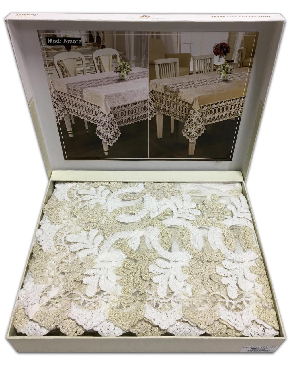 

Скатерть Велюр Acme Tekstil 160x300 Amora Krem-Gold